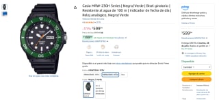 Reloj Casio MRW-230H Negro/Verde por $600 | Oferta Amazon
