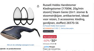 Russell Hobbs Steam Genie 2-in-1 voor €30,99 bij Amazon