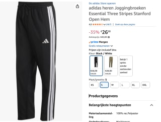 Essentials 3-Stripes Stanford Open Hem broek voor €26 bij Amazon