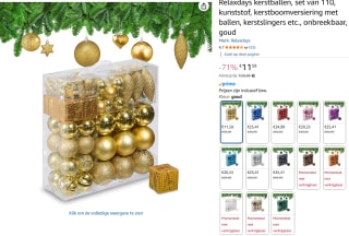 Set van 110 stuks Relaxdays kerstballen voor €11,59 bij Amazon