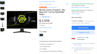 Monitor MSI MAG 272F 27" 200Hz por $2,559 | Mercado Libre