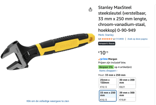 Stanley Moersleutel verstelbaar 33 mm voor €10,13 bij Amazon
