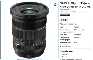 Fujifilm XF-mount Groothoeklens 10 - 24 mm F4 R OIS WR voor €649