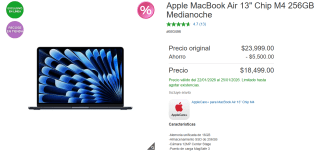 MacBook Air 13" M4 256GB por $18,499 | Oferta Costco