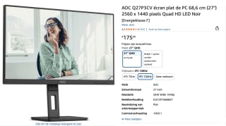 Gaming-Monitor AOC Q27P3CV Quad HD 27" 75 Hz 60 Hz voor €170 bij. Amazon