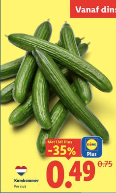 1 Komkommer voor €0,49 bij de Lidl