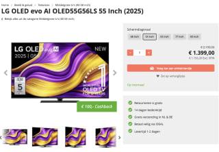LG OLED evo AI OLED55G56LS 55 Inch (2025) voor 1299 euro dmv cashback