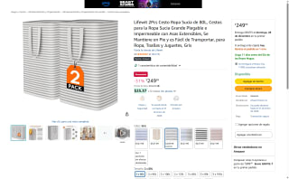 Lifewit 2Pcs Cesto Ropa Sucia 80L por $250 | Amazon