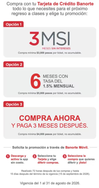 Compras a Meses sin Intereses en Banorte para Regreso a Clases