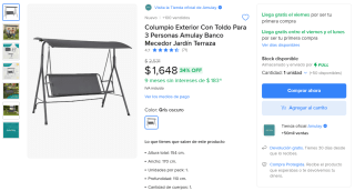 Columpio Exterior Con Toldo 3 Personas por $1,648 | Mercado Libre