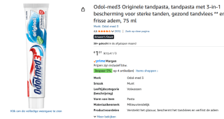Odol med 3 Tandpasta Original 75 ml voor €1,01 bij Amazon