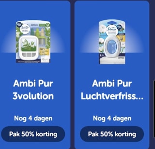 50% korting op Ambi-Pur en 2+3 gratis via Jumbo en Tikkie