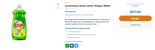 Lavatrastes Axión Limón Vinagre 900ml por $27 | Chedraui