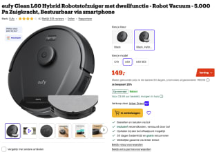 eufy L60 hybride robotstofzuiger met dweil voor €149 bij Bol