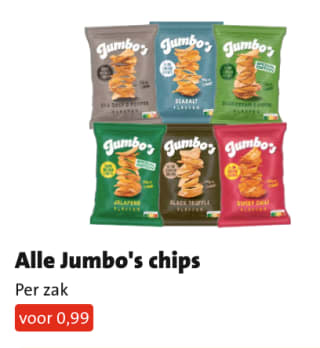Alle Jumbo's chips voor €0,99