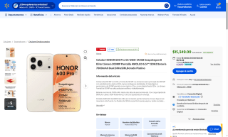 HONOR 600 Pro 5G 512GB por $13,507 | Walmart (BBVA MSI)