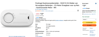FireAngel FA3313-EUX10 Koolmonoxidemelder voor €19,99 bij Amazon