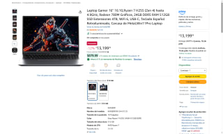 Laptop Gamer KAIGERR 16" 1920x1200 por $12,540 | Amazon