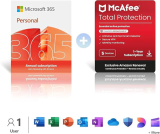 Microsoft 365 Personal (1 Person) + McAfee Total Protection (5 Devices) – £19.99