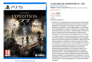 PS5 Clair Obscur: Expedition 33 voor €37,95 bij Amazon