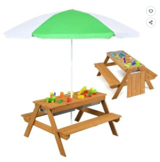 Salon de Jardin pour Enfants COSTWAY avec Table Extérieur,Parasol et Bancs à 95,99€