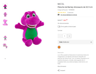 Peluche Barney 20.5cm por $64 | Liverpool
