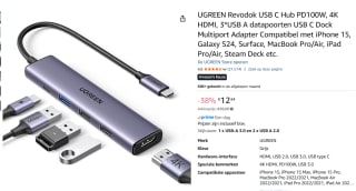 UGREEN Revodok USB C Hub PD100W voor €12,34 bij Amazon