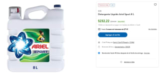 Detergente Líquido Ariel Sport 8L por $232 | Sam's Club