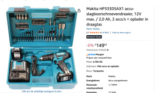 Makita HP333DSAX1 Accu-klopboor/schroefmachine voor €149,68 bij Amazon
