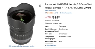 Panasonic LUMIX G 7-14mm f/4.0 MFT Black voor €539 bij Amazon