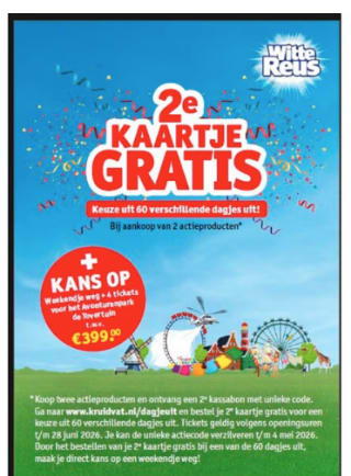 Witte Reus wasmiddel 2 stuks+ Dagje Uit 2de kaartje Gratis Voucher voor €22