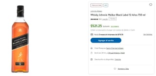 Whisky Johnnie Walker Black Label 12 Años $521 | Sam's Club