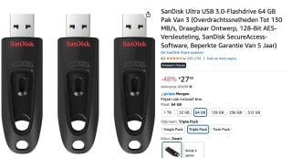 Sandisk Ultra USB 3.0 Flash Drive 64GB Zwart (Triple pack) voor €27,99 bij Amazon