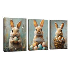 FajerminArt Cuadros Decorativos Conejos Pascua 3 Piezas 40x60cm por 4.99€
