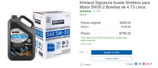 Aceite Sintético Kirkland 5W30 4.73L por $799 | Oferta Costco