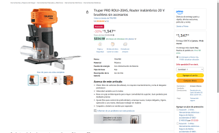 Router Truper PRO ROUI-20AS 20V Brushless por $1,348 | Amazon