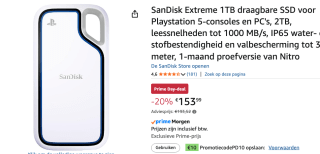 SanDisk Extreme 1TB draagbare SSD voor €153,99 met Amazon prime