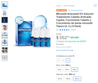 Minoxidil 6 pack 360ml por $553 | Mercado Libre