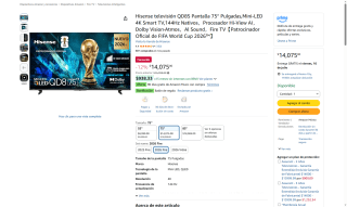 Televisión Hisense 75QD8SFM 75" Mini LED por $11,964 | Amazon