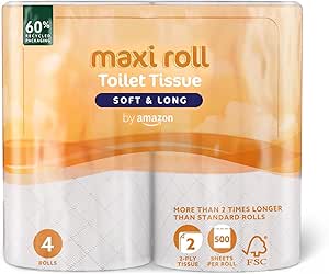 4 rollos by Amazon Papel higiénico (Maxi Roll), acolchado 2 capas por 2.06€