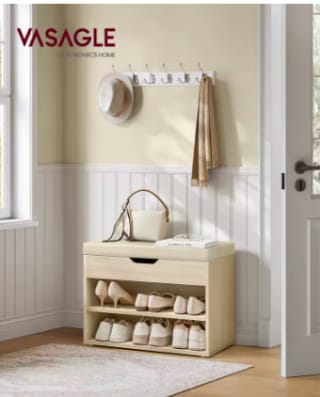 VASAGLE Banco Zapatero, Mueble Zapatero con Asiento Tapizado, Banco Recibidor con 3 C