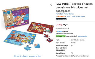 PAW Patrol houten Puzzel set van 3 assorti voor €5,72 bij smythstoys