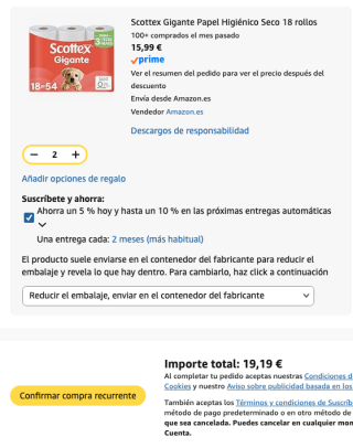 36 rollos Scottex Gigante Papel Higiénico Seco de 3 capas por 19.19€