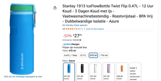 Thermosfles Stanley The IceFlow Twist Flip Azure 0,47L voor €27,95 bij Amazon