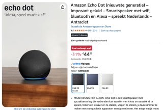 Amazon Echo Dot (nieuwste generatie) voor €44,99 bij Amazon