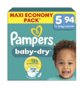 Couches Bébés Baby-Dry 11-16kg Taille 5 PAMPERS à 34,90€