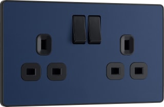 BG Electrical Double Switched Wall Socket Matt Blue £5 Screwless Design