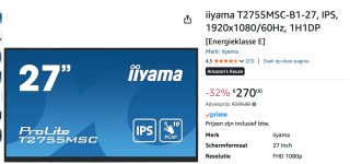 iiyama ProLite T2755MSC-B1 - 27 Inch voor €270 bij Amazon