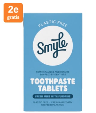 1+1 gratis op Smyle Tandpasta tabletten fluoride navulling bij de AH