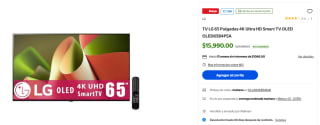 Smart TV LG OLED65B4PSA 4K 120Hz 20W por $15,990 | Walmart